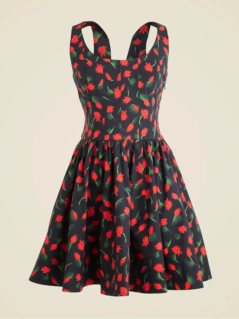 JCrew Black floral Fit and flare mini summer dress 16